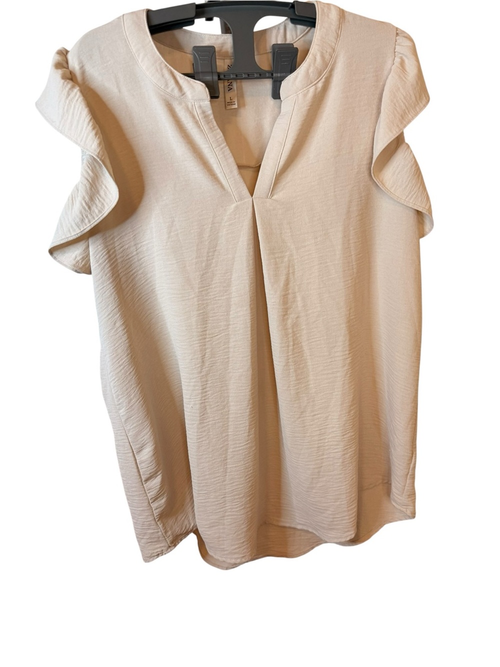 Zenana Outfitters Cream Ruffle Sleeve V-Neck Blouse